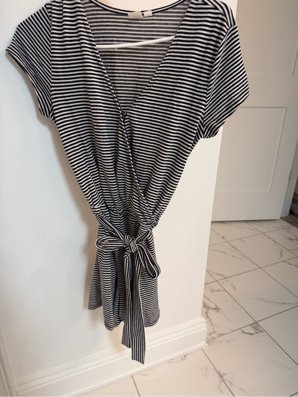 GAP Navy and White Striped V-Neck Wrap Romper